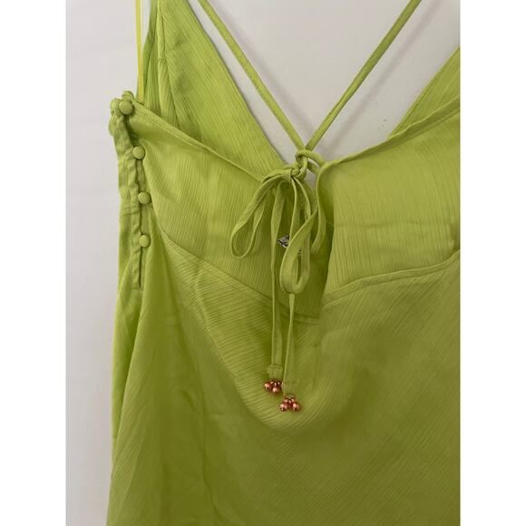 Free People Hang On Satin Halter Slip Dress Large Lime Green Neon 90s Mini - Picture 8 of 10